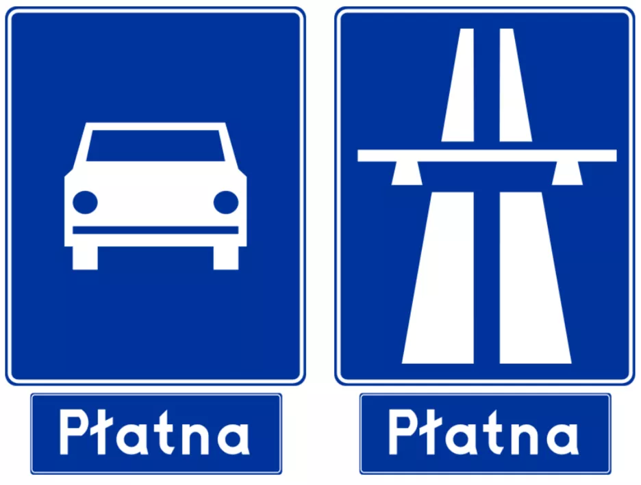Дорожные знаки в Польше о платных автомагистралях.