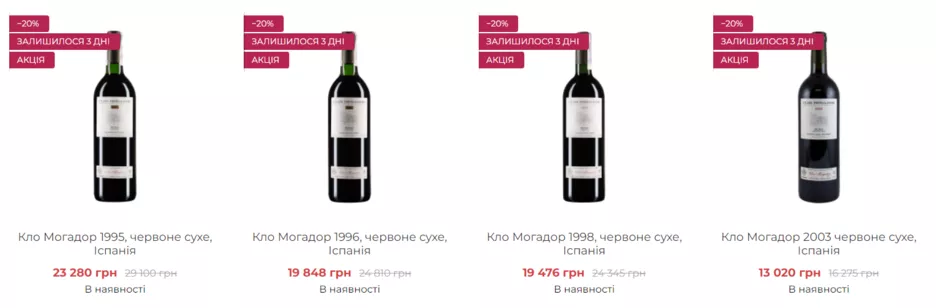 Стоимость испанских вин в Украине. Фото: Скриншот