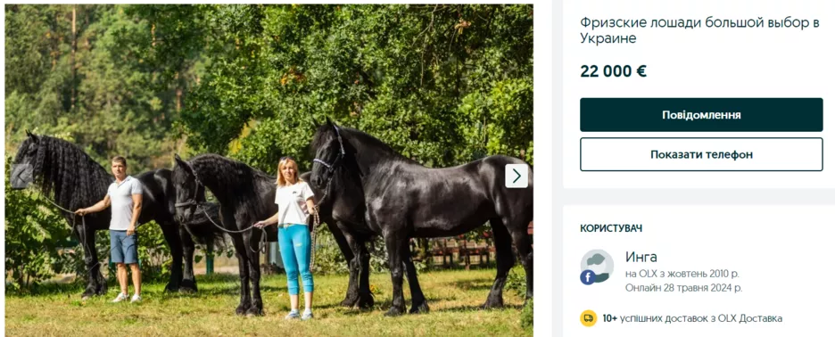 Фризька порода коней за 1 млн гривень.