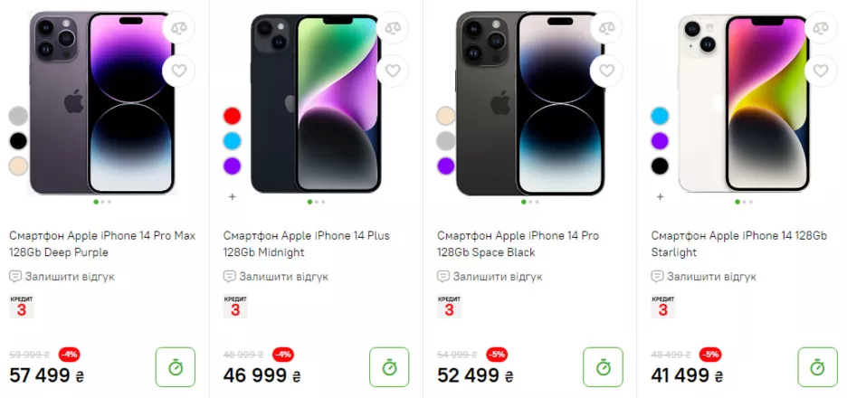 Цены на линейку iPhone 14 в начале продаж.