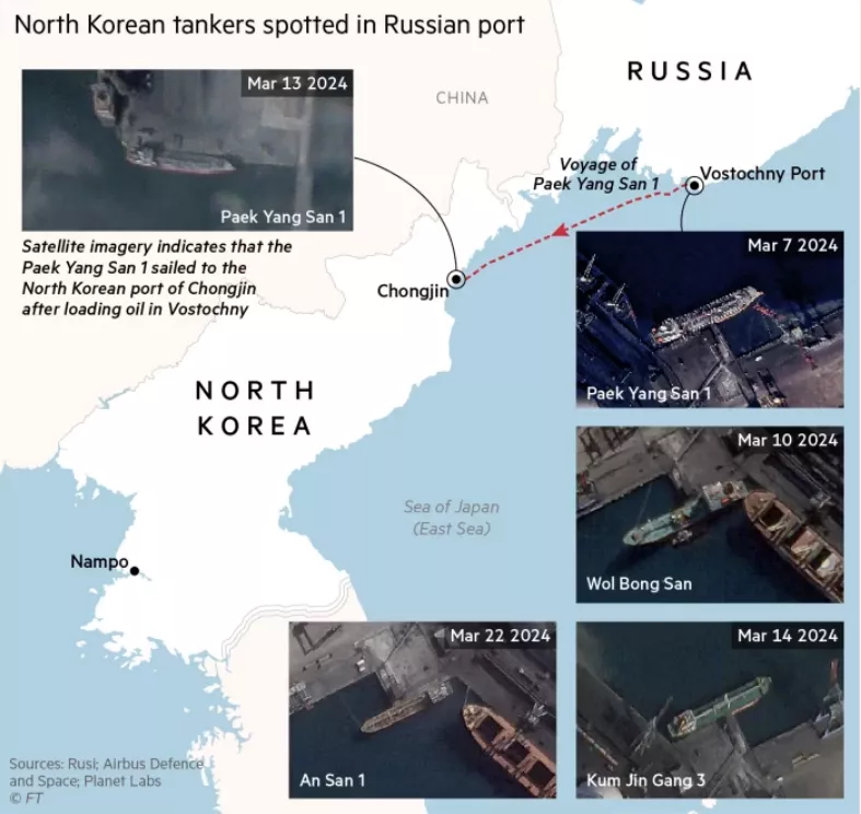 Північнокорейські танкери завантажили нафтою в російському порту.