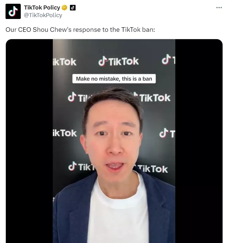 Генеральний директор TikTok Шу Цзи Чю висловився про блокування додатку в США.