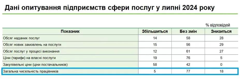 Дані опитування підприємств сфери послуг у липні 2024 року.